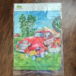 NEW Evergreen Spring Red Truck Garden Flag